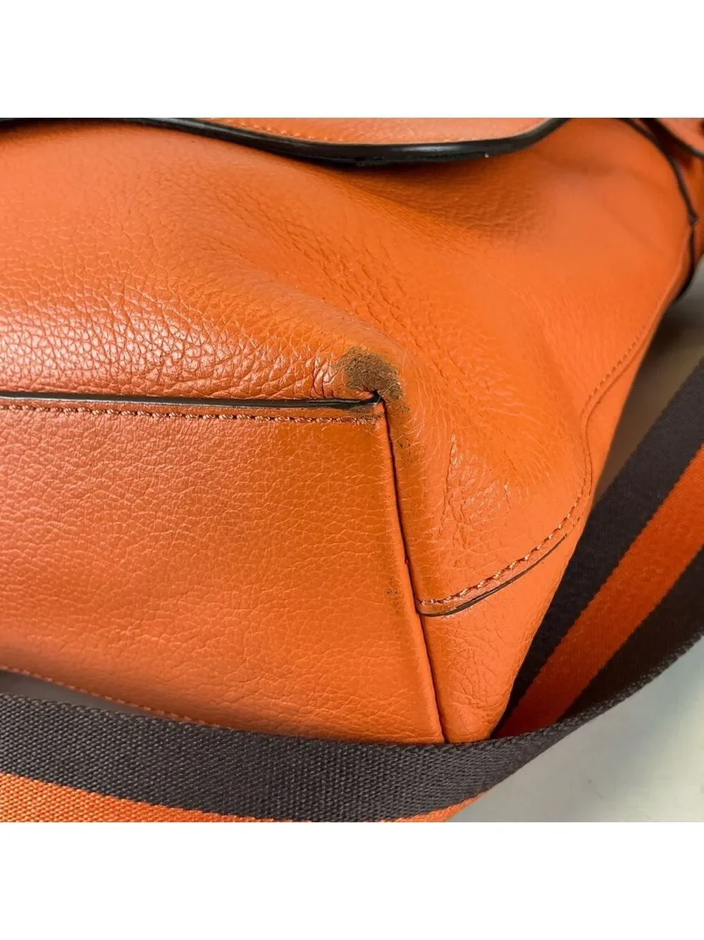 Coach Unisex Charles Messenger‎ Vibrant Orange Brown Leather Crossbody Bag